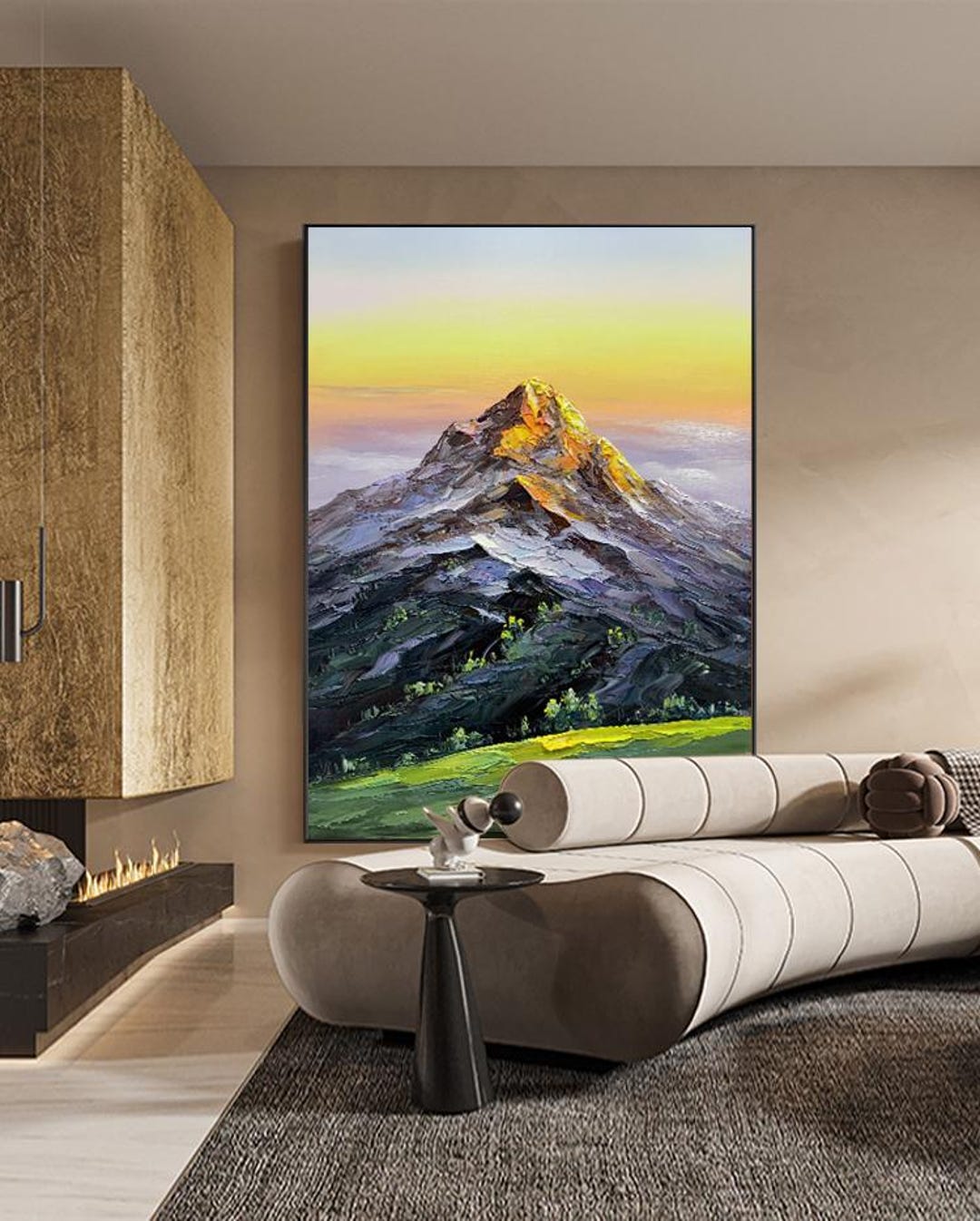 Original Mountain Oil Painting on Canvas, Large Abstract Landscape ...