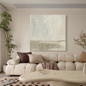 Large Abstract Oil Painting on Canvas, Original Grey and Beige Canvas Wall Art, Modern Minimalist Wall Art for Living Room, Bedroom Decor