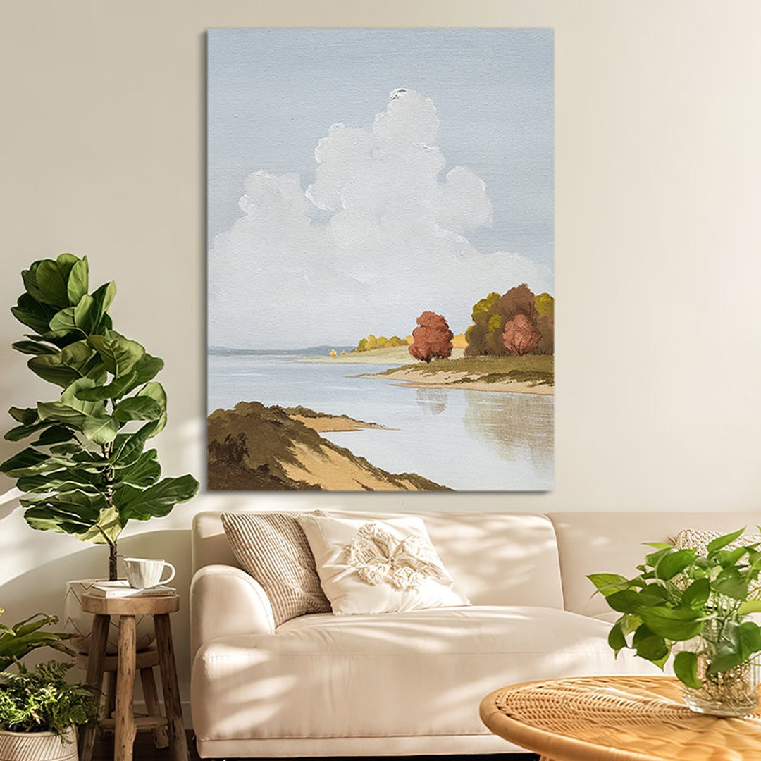 Abstract Landscape Oil Painting on Canvas, Original Mountains and River ...