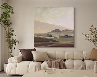 Großes abstraktes Landschafts ölgemälde auf Leinwand, Original Berg Leinwand Kunst, Moderne Natur Wandkunst für Wohnzimmer, Schlafzimmer Deko