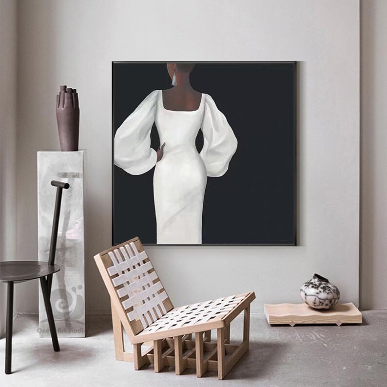 Abstract Black Woman Figure Canvas Wall Art, Modern African Woman Oil ...