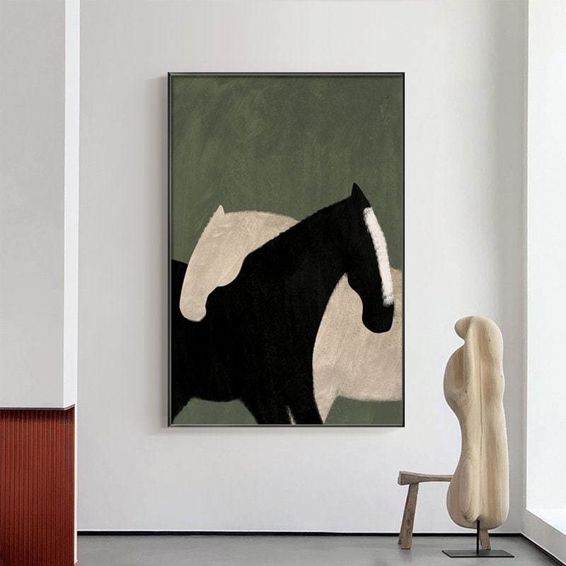 Abstract Black and White Horse Oil Painting on Canvas Large Etsy