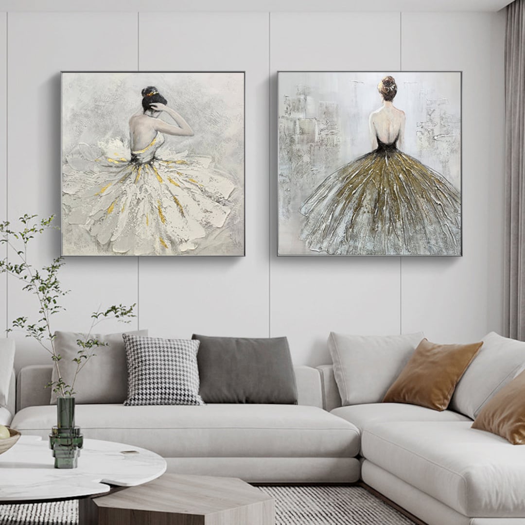 Pintura abstracta bailarina bailarina ballet niña lienzo  pintura al óleo pintada a mano, figuras elegantes, cuadros de acuarela para  sala de estar, estudio de baile, centro de arte, blanco, 47.2 x