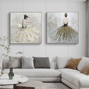 Abstract Ballerina Oil Painting on Canvas, Ballet Dancer Wall Art, Dancing Girl Acrylic Painting, Modern Ballerina Painting for Living Room