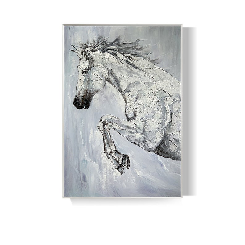 Original White Horse Canvas Wall Art Large Abstract Horse Oil Etsy