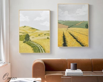 Abstract Landscape Oil Painting on Canvas, Large Original Clouds and Mountain Canvas Wall Art, Modern Countryside Painting for Living Room