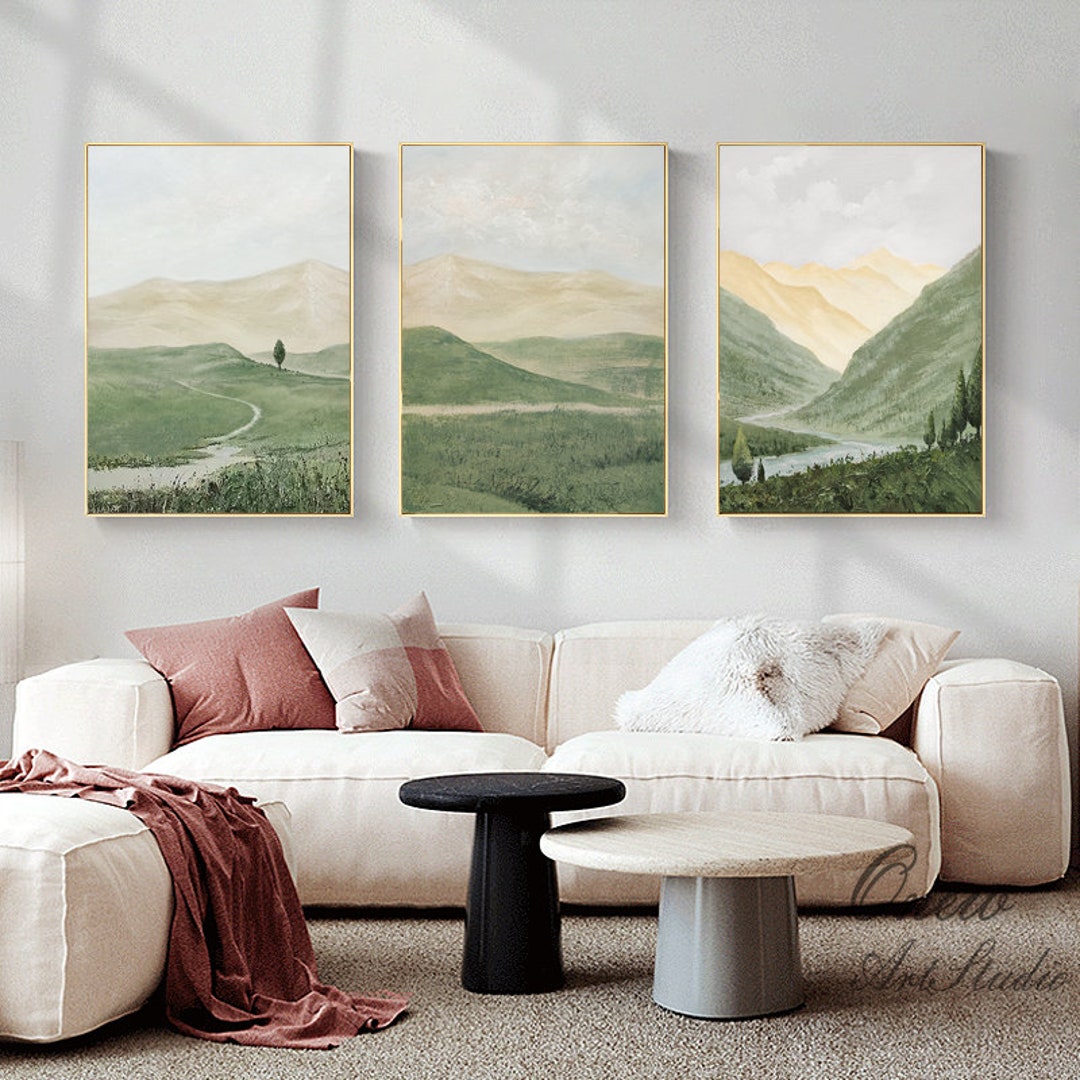 Original Landscape Oil Painting on Canvas, Large Abstract Mountain and ...