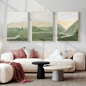 Original Landscape Oil Painting on Canvas, Large Abstract Mountain and River Canvas Wall Art, Modern Spring Scenery Painting for Living Room