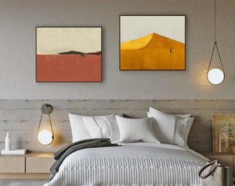 Large Abstract Landscape Oil Painting on Canvas, Hand-painted Landscape Canvas Wall Art,Modern Minimalist Nature Art for Living Room Bedroom