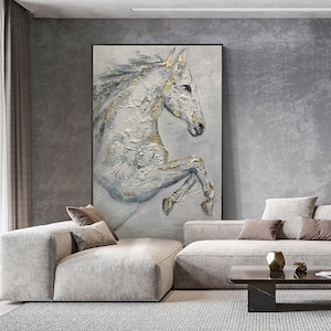 Abstract White Horse oil painting on Canvas, Original Hand-painted Horse Canvas Wall Art, Modern Animal Painting for Living Room, Home Décor