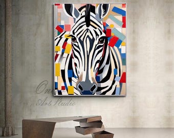 Large Abstract Zebra Oil Painting on Canvas, Original Zebra Canvas Wall Art, Modern Hand-painted Animal Painting for Living Room, Home Décor