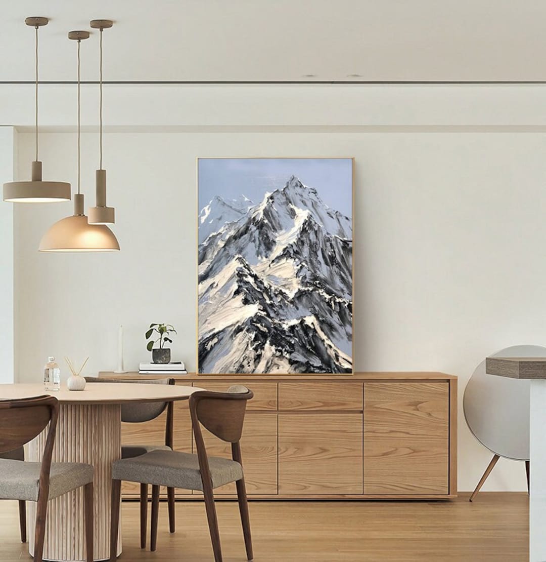 Abstract Snowy Mountain Canvas Art, Original Mountain Peaks Oil