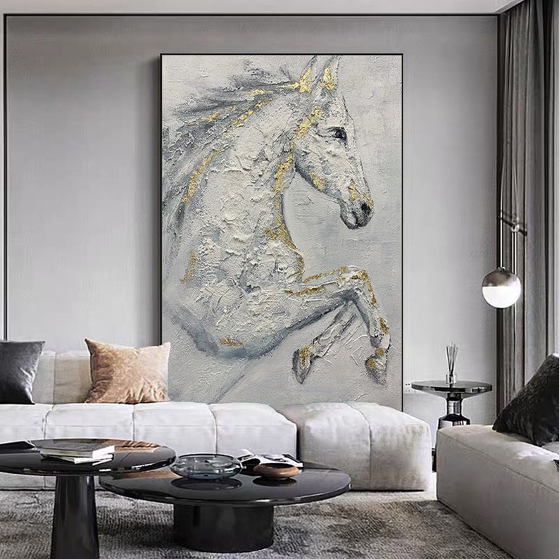 Abstract White Horse Oil Painting on Canvas, Original Hand-painted ...