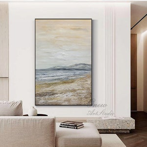 Abstract Seascape Canvas Wall Art, Original Beach Landscape Oil Painting on Canvas, Large Ocean Wall Art, Modern Sea Wall Art, Bedroom Decor