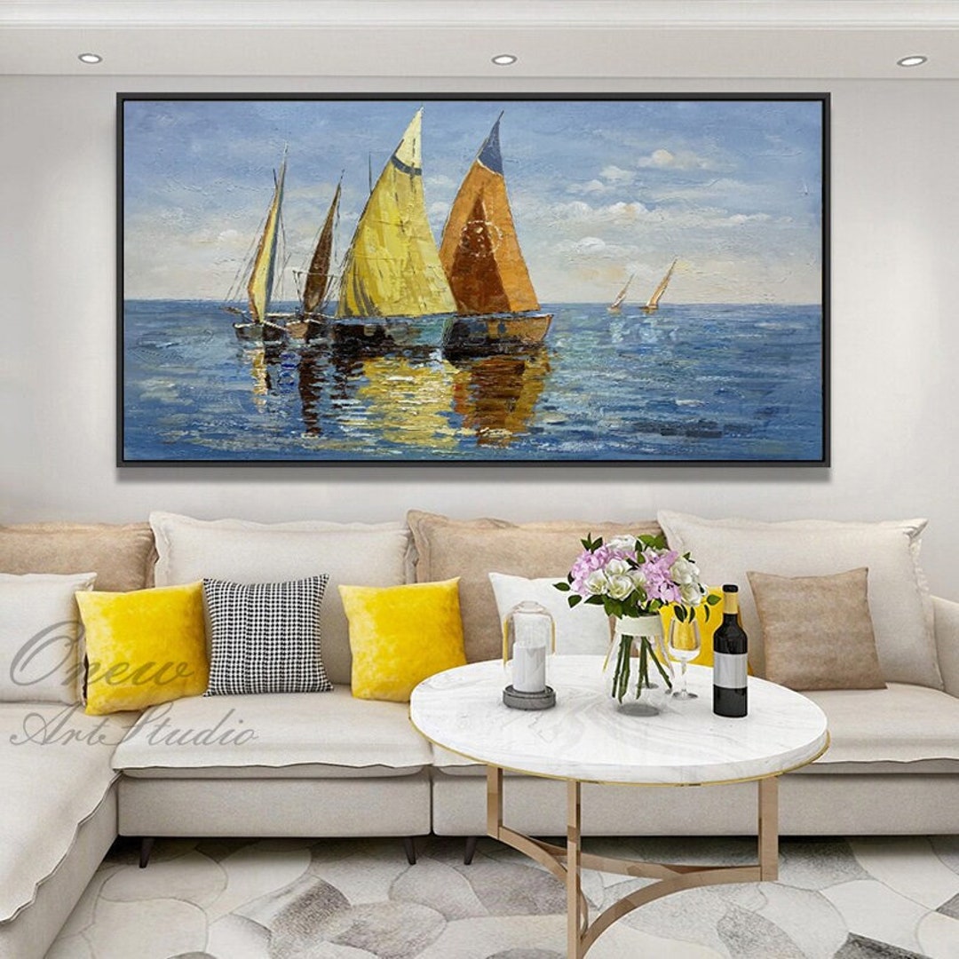 Original Sailboats Oil Painting on Canvas Abstract Seascape - Etsy
