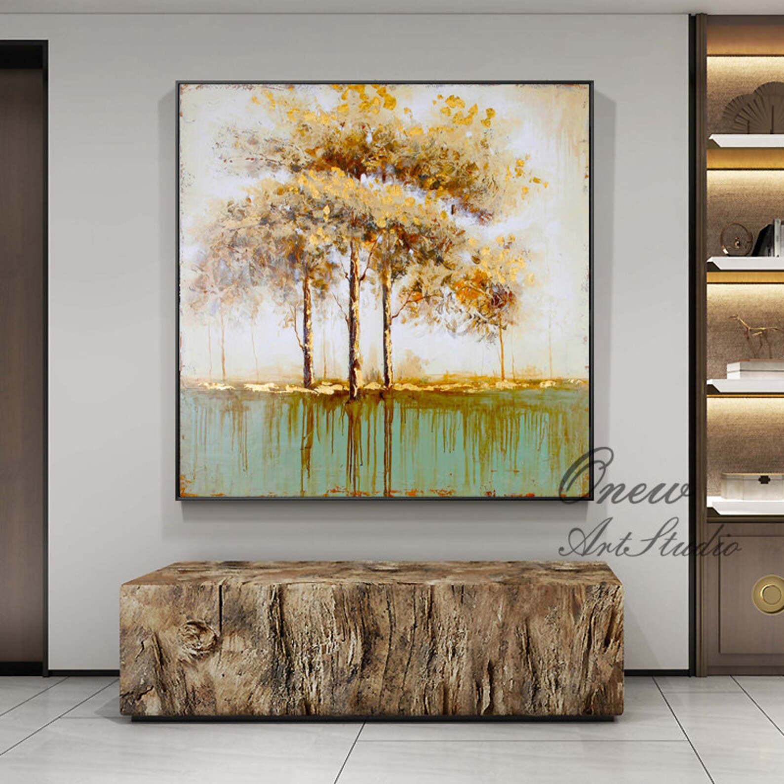 Golden Trees and Lake Canvas Art Abstract Trees with Orange Etsy