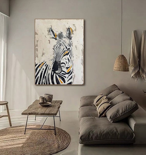 キャンバスに描かれた抽象的なゼブラの油絵、大きなオリジナルのゼブラ
