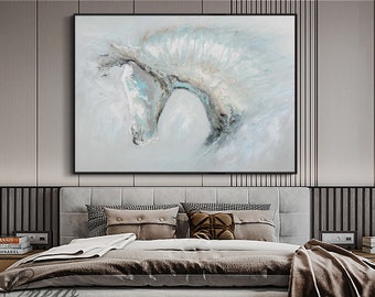 Abstract Horse oil painting on Canvas, Large Original Horse Canvas Wall Art, Modern Minimalist Animal Painting for Living Room,Bedroom Decor