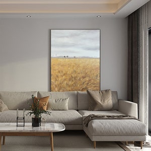 Impressionist Wheat Field Oil Painting on Canvas, Large Original Landscape Canvas Wall Art, Modern Rural Scenery painting for Living Room