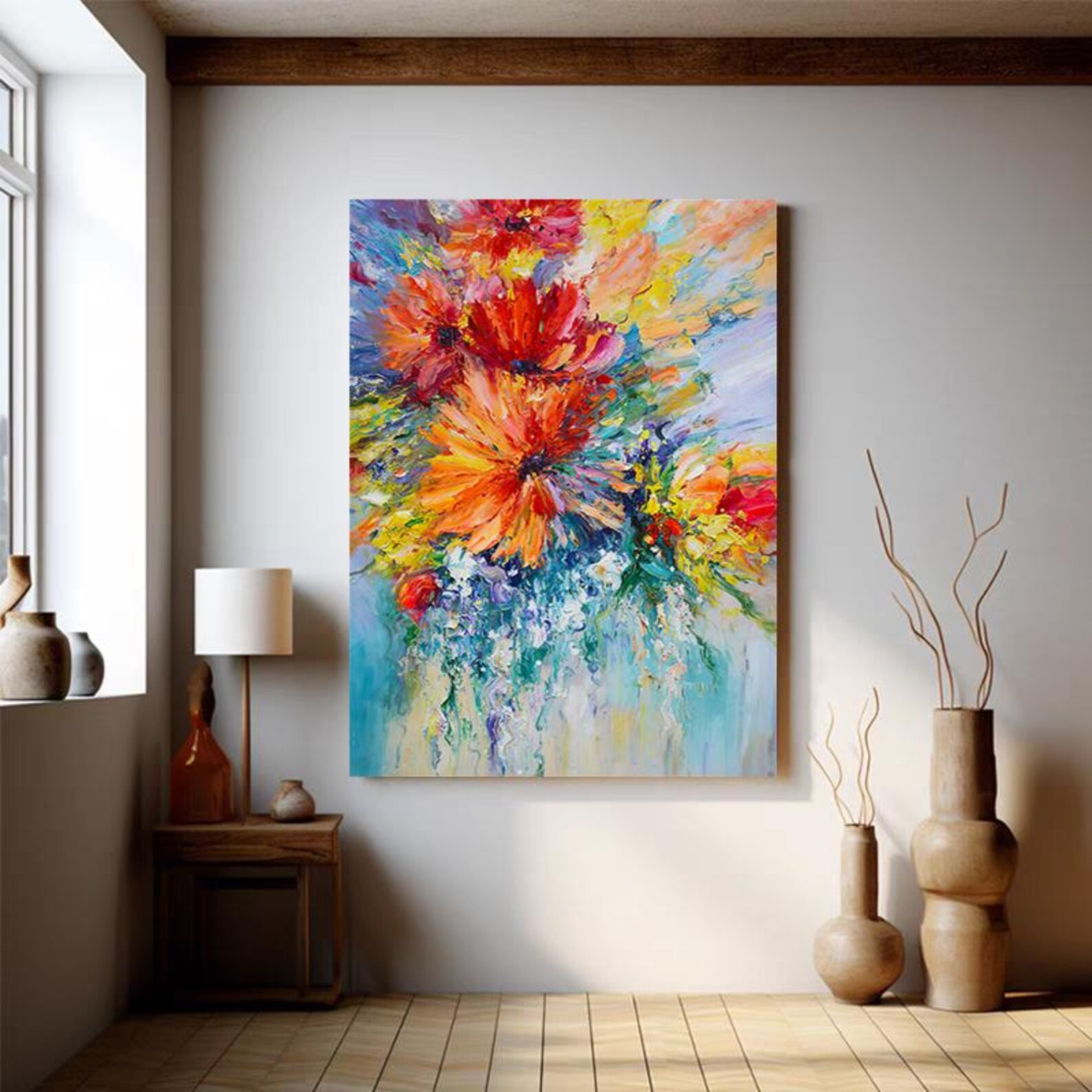 Large Abstract Flower Oil Painting on Canvas, Original Flower Canvas ...