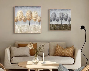 Abstract Trees Oil Painting on Canvas, Large Original Landscape Canvas Wall Art, Modern Forest Wall Art for Living Room, Bedroom Décor