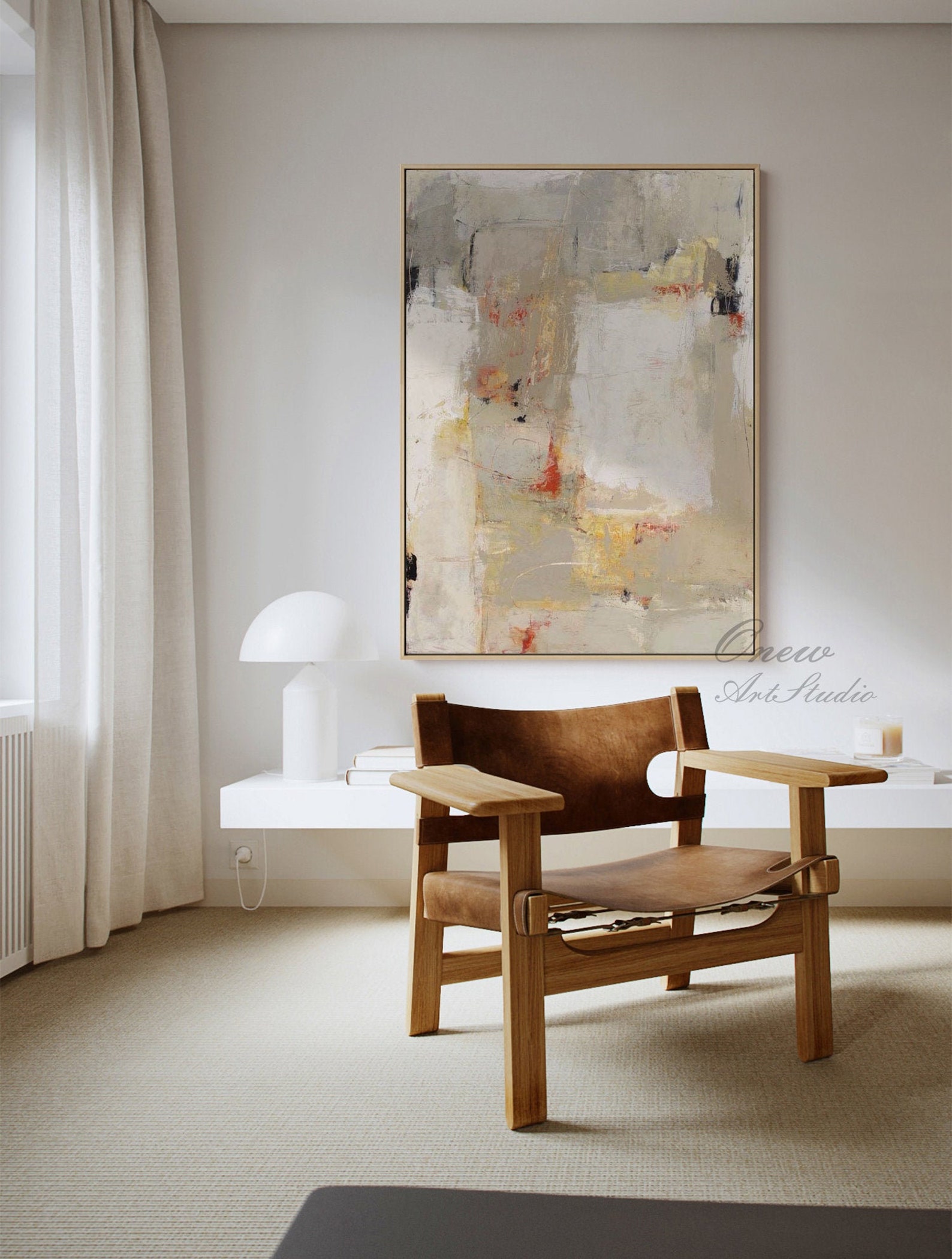 Large Abstract Oil Painting on Canvas, Original Beige and Grey Canvas ...