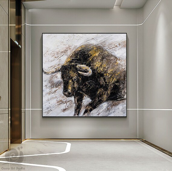 Abstract Bull Oil Painting on Canvas Large Original Bull Canvas
