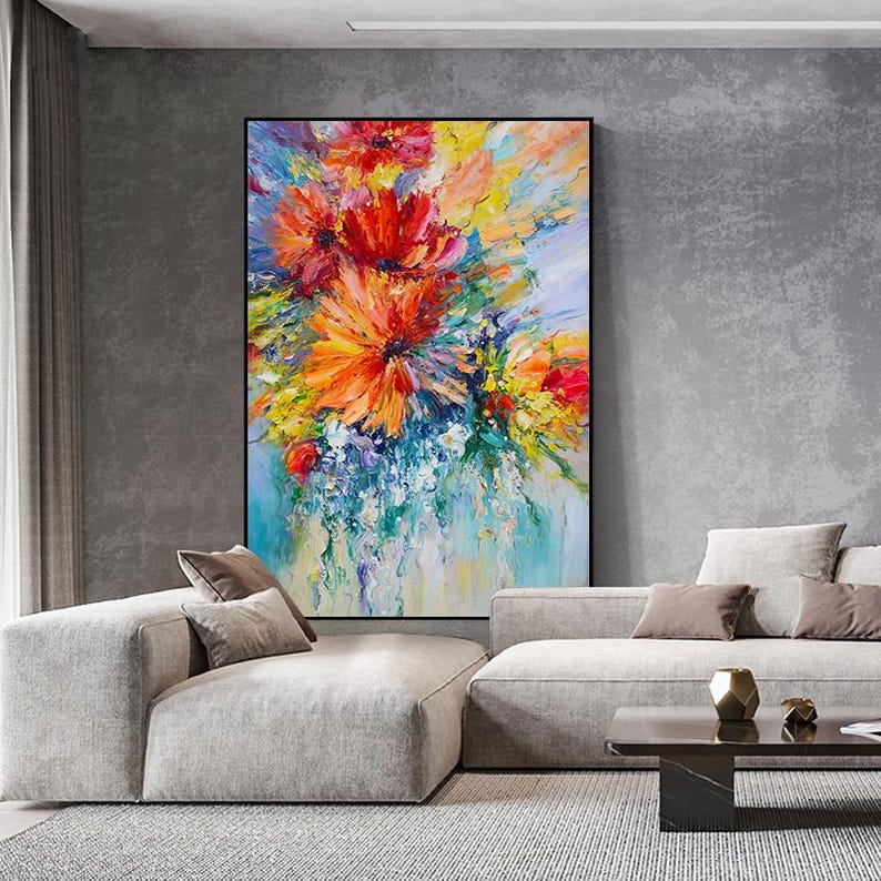 Large Abstract Flower Oil Painting on Canvas, Original Flower Canvas ...