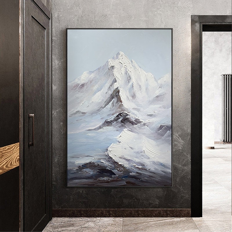 Abstract Snowy Mountain Canvas Art Original Mountain Peaks Etsy