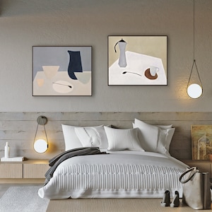 Large Abstract Still Life Canvas Wall Art, Morandi Color Hand painted Acrylic Painting on Canvas, Modern Minimalist Wall Art for Living Room