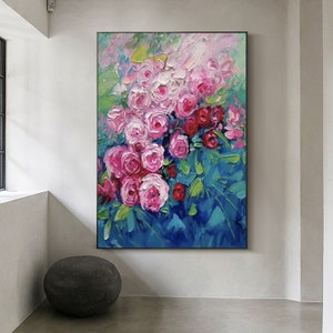 Original Pink Roses Oil Painting on Canvas Large - Etsy
