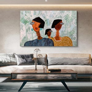 Large Abstract Lady Canvas Wall Art, Hand-painted Women Figures Oil Painting on Canvas, Modern Textured Wall Art for Living Room, Home Décor