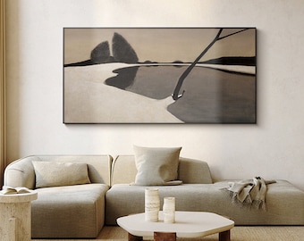 Abstract Brown and Black Oil Painting on Canvas, Large Abstract Landscape Canvas Wall Art,Modern Minimalist Wall Art for Living Room Bedroom