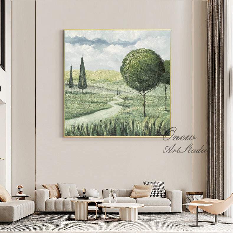 Abstract Landscape Oil Painting on Canvas, Large Original Trees Canvas ...