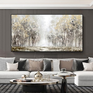 Large Abstract Trees Oil Painting On Canvas, Original Landscape Canvas Wall Art, Modern Forest Wall Art for Living Room, Bedroom Decor