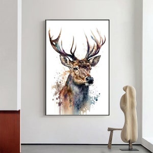 Large Abstract Deer Oil Painting on Canvas, Original Hand-painted Stag Canvas Wall Art, Modern Animal Painting for Living Room, Home Décor