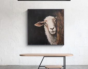 印象派の羊の油絵キャンバス、オリジナルの手描きの羊のキャンバス壁