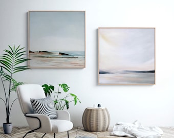 Groot abstract zeegezicht olieverfschilderij, originele strand canvas muurkunst, oceaan decor, kustschildering, moderne kust kunst aan de muur voor woonkamer