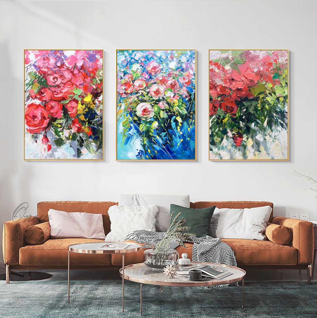 Original Hand-painted Roses Canvas Wall Art Large - Etsy