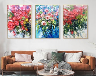 Original Roses Painting on Canvas Impressionist Flowers | Etsy