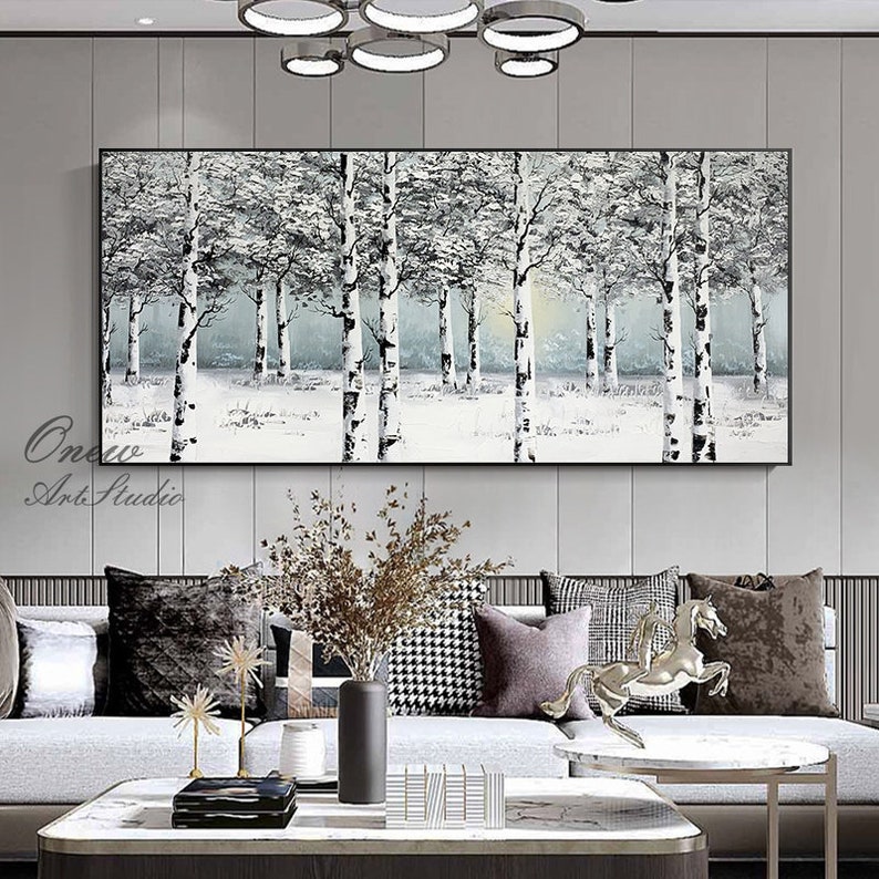 Art & Collectibles Oil Original Birch Trees Canvas Wall Art Abstract ...