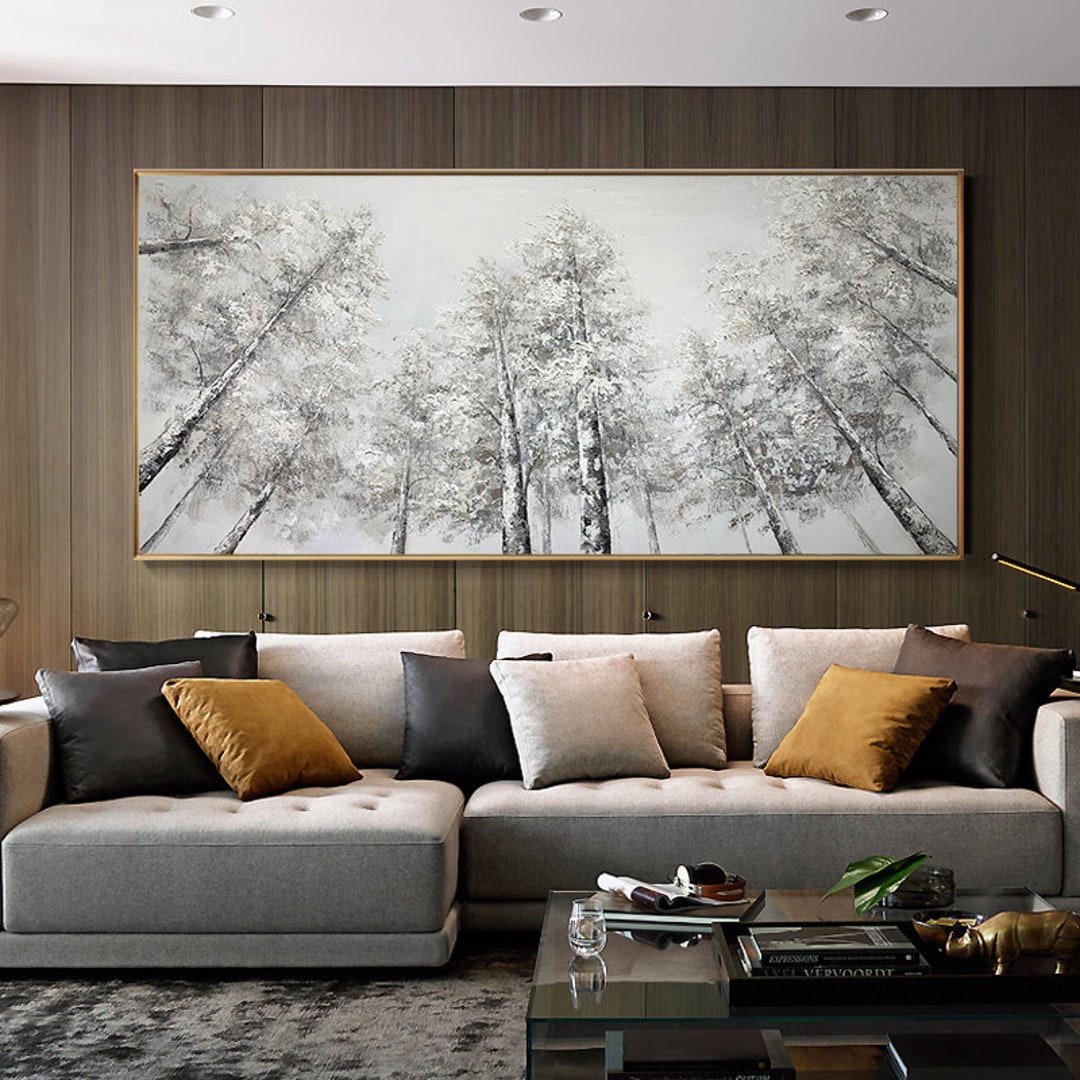 Large Abstract Birch Trees Canvas Wall Art, Original Landscape Oil ...