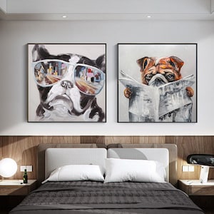 Lienzo abstracto con diseño de perro, pintura al óleo original de gran tamaño sobre lienzo, arte de pared impresionista con animales para la sala de estar de la habitación de los niños y el dormitorio