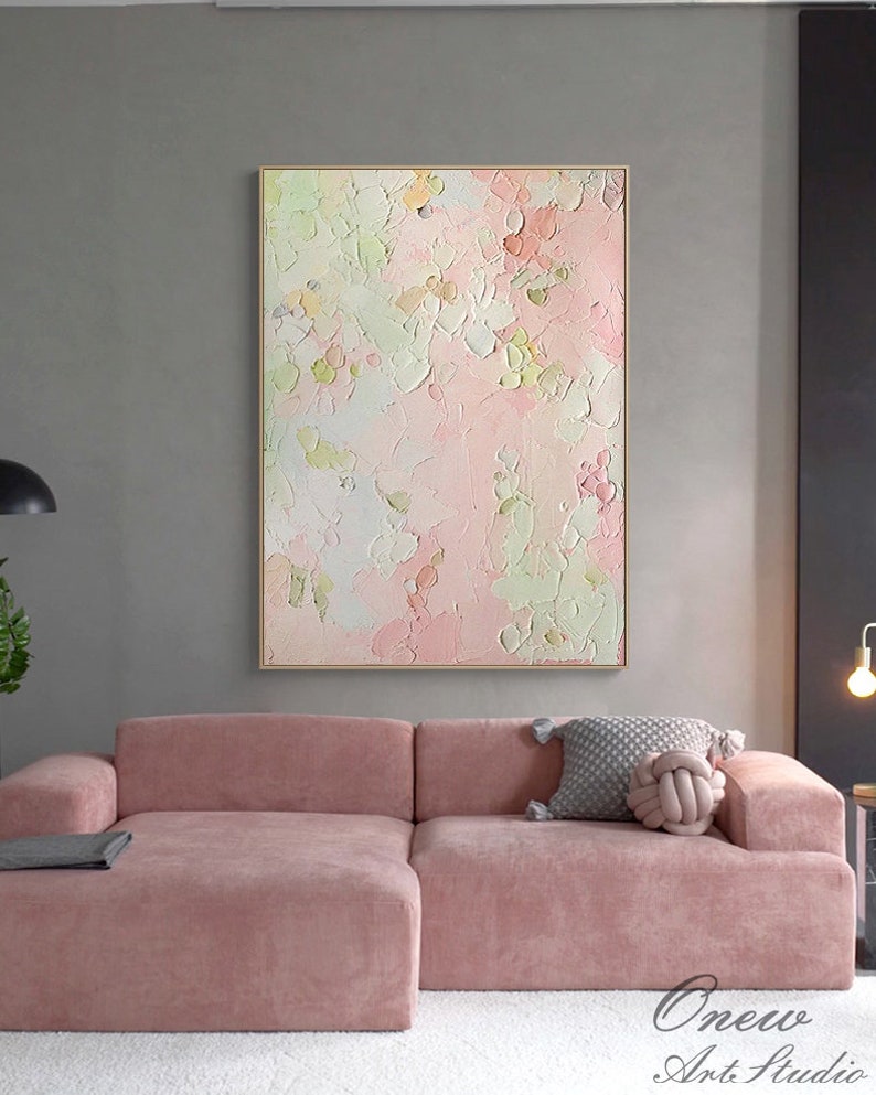 Original Pink and Green Canvas Wall Art Modern Abstract Oil Etsy