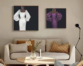 Lienzo abstracto con figura de mujer negra, pintura al óleo de mujer africana moderna sobre lienzo, figura minimalista grande para sala de estar.