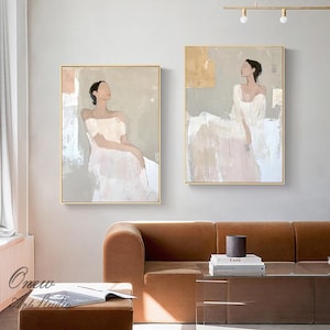 Large Abstract Lady Canvas Wall Art, Hand-painted Woman Figure Oil Painting on Canvas, Modern Figure Wall Art for Living Room, Home Décor