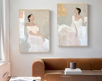 Large Abstract Lady Canvas Wall Art, Hand-painted Woman Figure Oil Painting on Canvas, Modern Figure Wall Art for Living Room, Home Décor