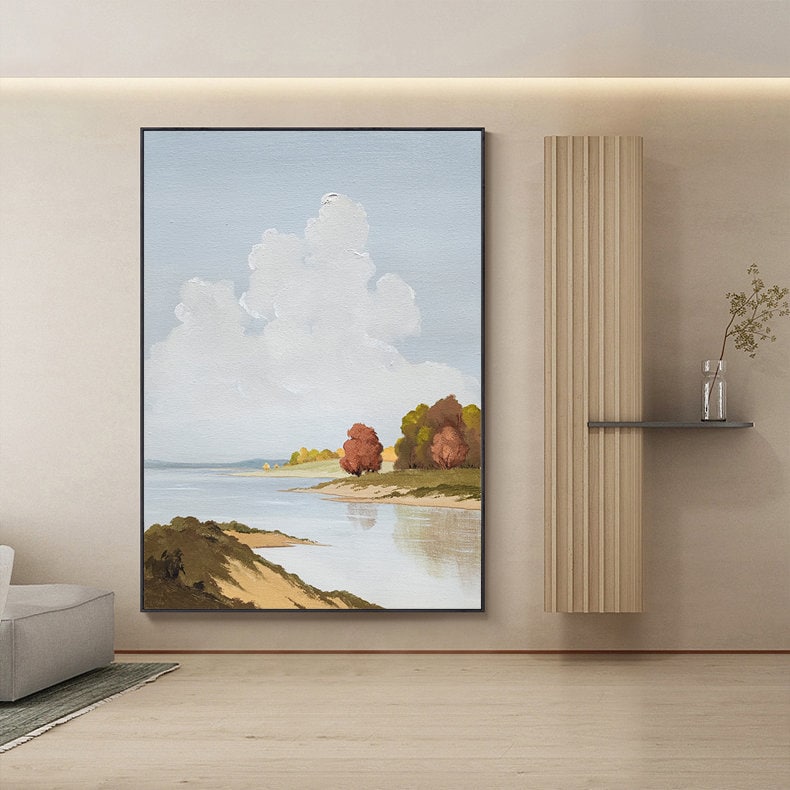 Abstract Landscape Oil Painting on Canvas, Original Mountains and River ...