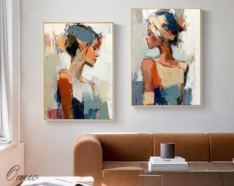 Large Abstract Lady Canvas Wall Art, Hand-painted Woman Figure Oil Painting on Canvas, Modern Figure Wall Art for Living Room, Home Décor