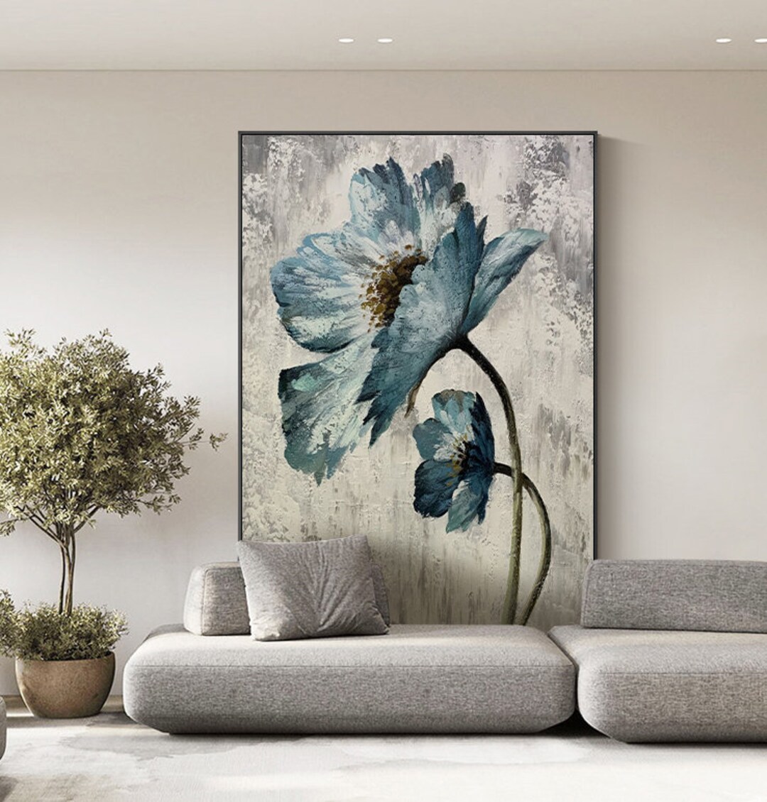 キャンバスに描かれた抽象的な花の油絵オリジナルの手描きの花の